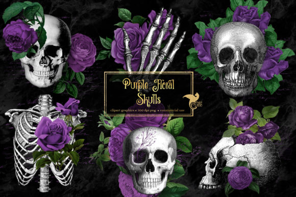 The Art of the Gothic Garden: Using Purple Floral Skulls Clipart