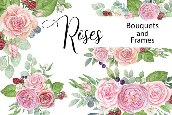 Unlock Creative Elegance with a Watercolor Rose Floral Frame and Bouquet Set